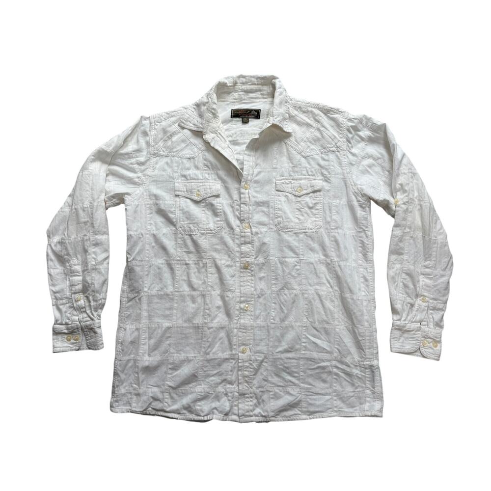 Men's Madras White Cotton Woven Patchwork Button Down Shirt XL Siegfried Vintage